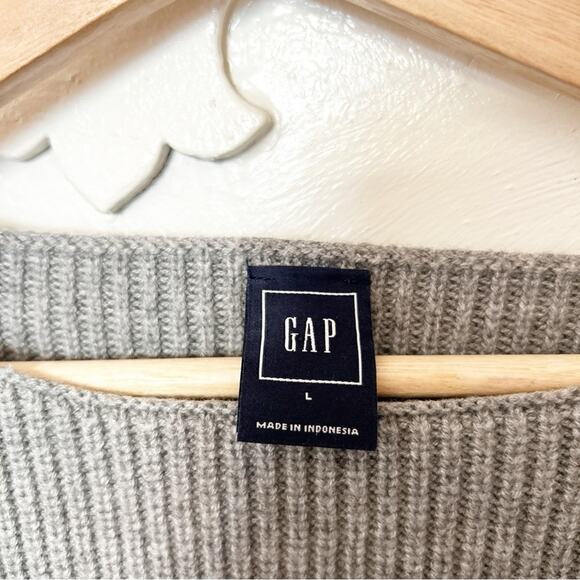 GAP Striped Merino Wool Blend Sweater Gray White Long Sleeve Pullover Size L - Picture 6 of 6